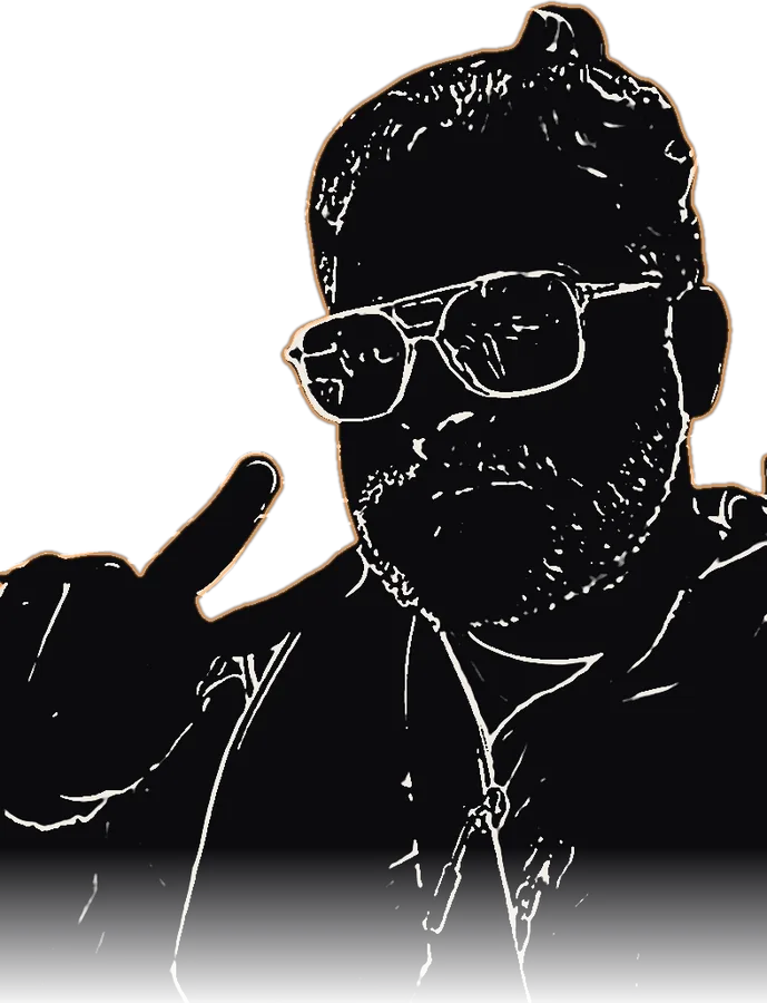 Retrato em traços do Gusmão de óculos amarelos