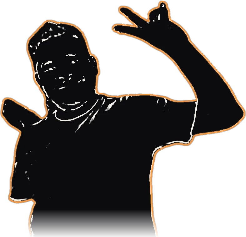 Retrato em traços do Gusmão dançando com a mão para cima